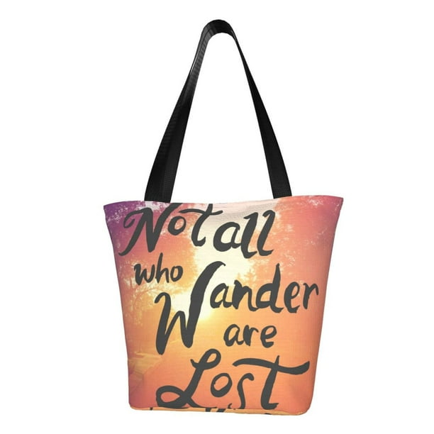 Fotbe Not All Who Wander Are Lost Bolsa de Playa con Estampado, Bolsa de Hombro, Bolsa de Mano Espaciosa, Bolsa de Viaje Ligera, Bolsa de Compras Versátil