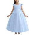 thumbnail image 2 of Huowey Girls Youth Birthday Ball Gowns Dresses Elegant Mesh Lace Embroidery Solid Color Ruffles Pleated Crewneck Sleeveless Maxi Dress Fairy Tiered Layered Tutu Dress,Sky Blue,9-10 Years, 2 of 6