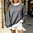thumbnail image 2 of Women's Mock Neck Sweatshirts Plus Size Long Sleeve Patchwork Pullover Tops Fall Fashion Casual Oversized Outfits (XL, Black|Plaid), 2 of 7