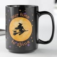 thumbnail image 3 of Halloween Witch Mug: Black Coffee Cup with Cat, Moon & Stars, 3 of 4