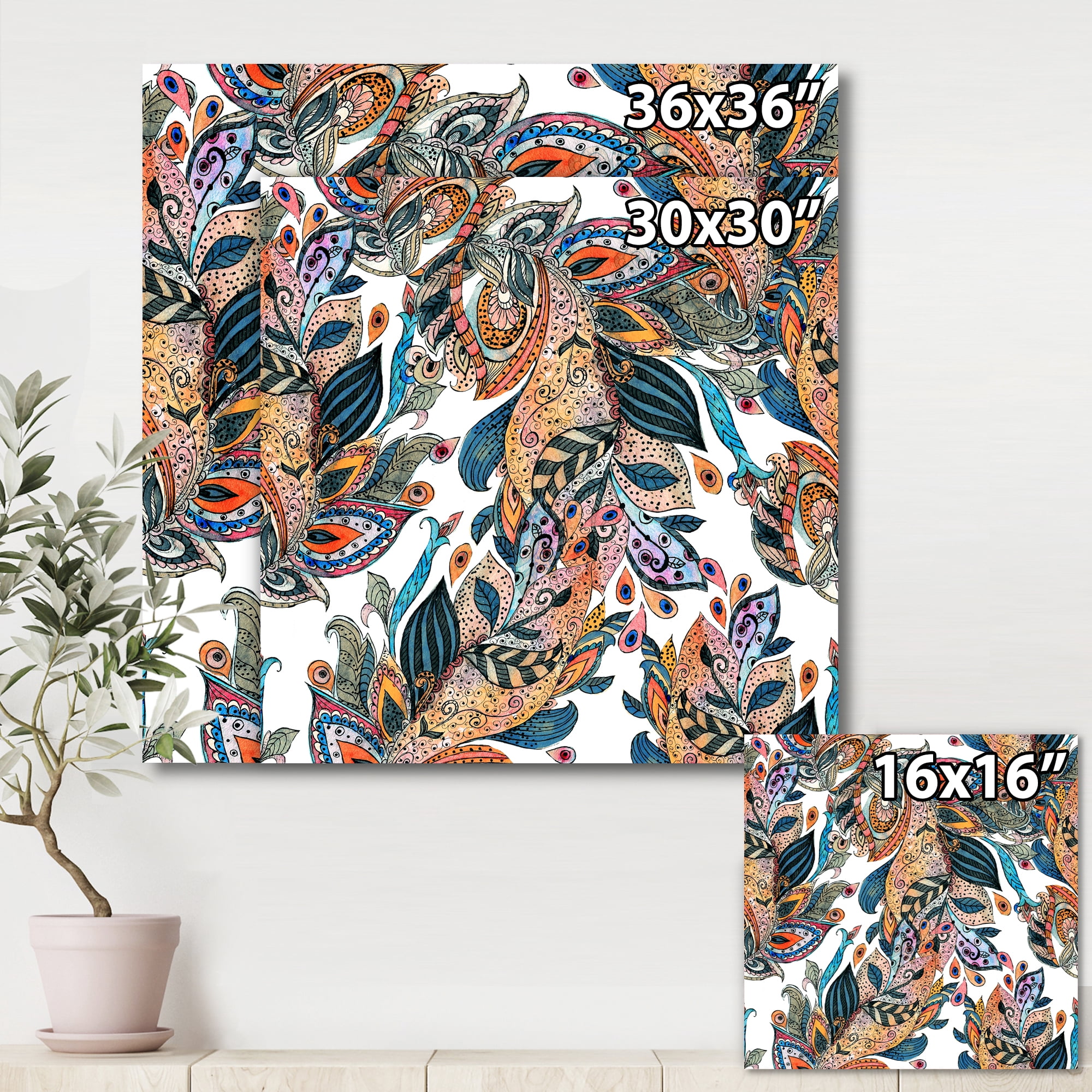 Floral Seamless Abstract Texture Pattern 30 in x 30 in Painting Canvas Art Print, by Designart