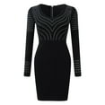 thumbnail image 7 of Womens Wedding Guest Dresses Long Sleeve Club Hot Drill V Neck Cocktail Dress Black M, 7 of 7