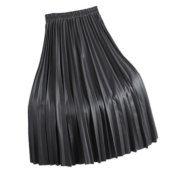 Women's Pleated Extended Autumn/winter Elastic High Waist A Line Pleated PU Leather Skirt