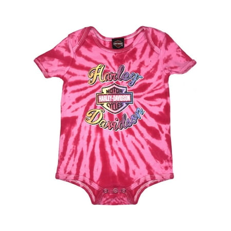 Baby Pink Creeper - Harley-Davidson Baby Girls' Glitter B&S Tie-Dye Creeper, Pink 3000739 (12M), Harley Davidson
