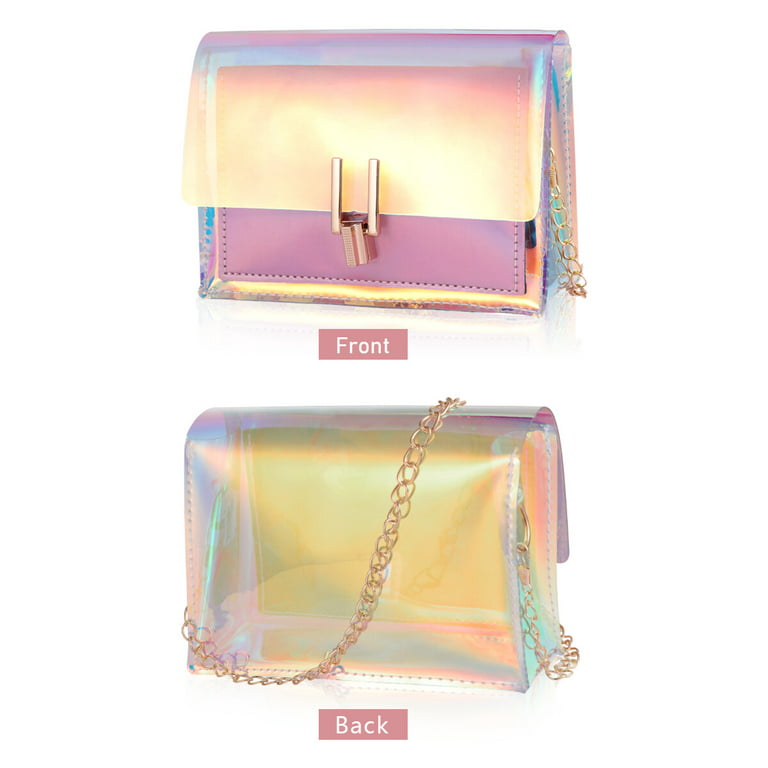 FENICAL Women Transparent Handbag Colorful Chain Bags Rainbow Purses Clear  Jelly Mini Bag (Pink)