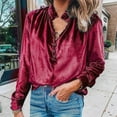 thumbnail image 6 of Honeeladyy Sales Women Velvet Solid Color Ruffle High Neck Shirts Top Lapel Collar Button Up Long Sleeve Loose Blouse Buckle Cuff Pullover, 6 of 9