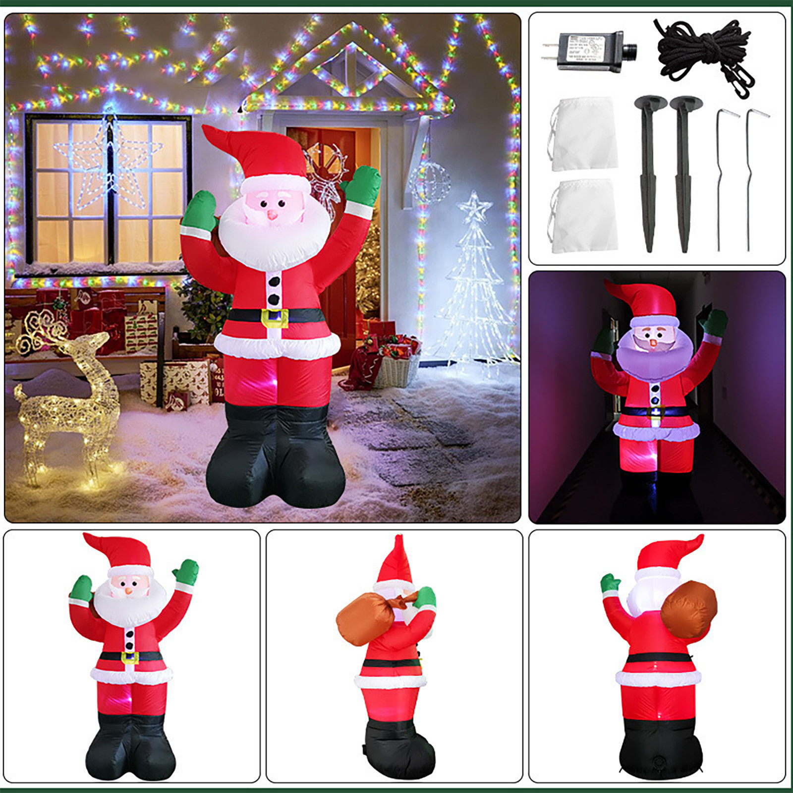 SDJMa 6 Foot Christmas Inflatables Santa Claus, LED Light Up Giant