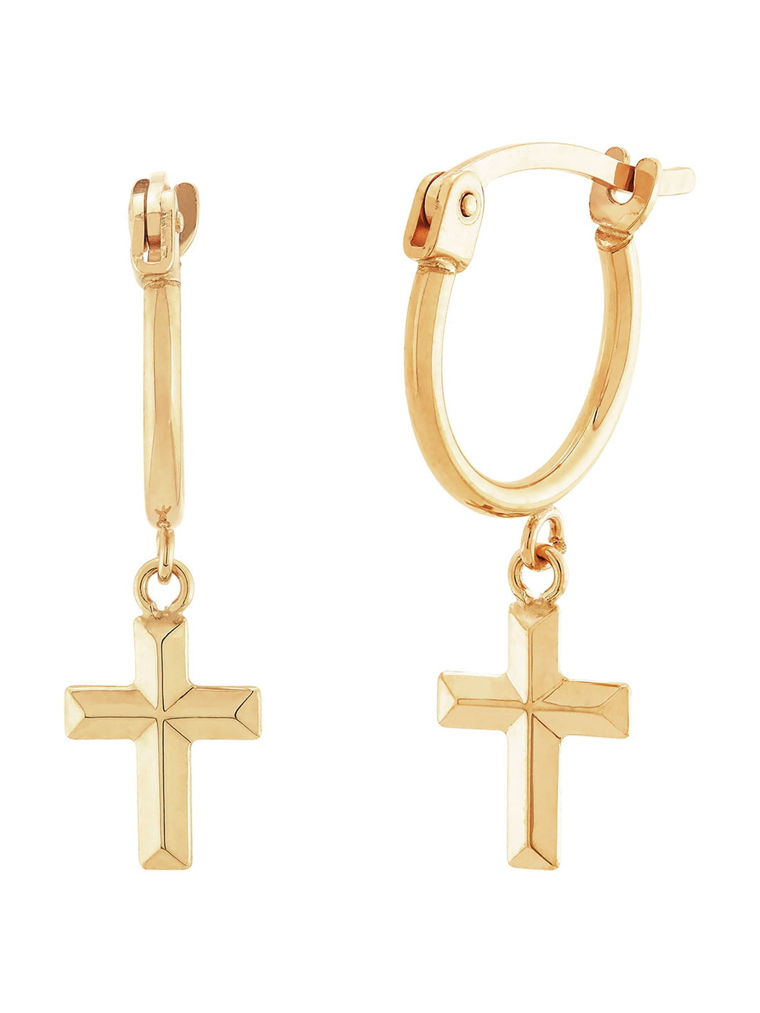 Brilliance Fine Jewelry 10K Yellow Gold Hoop with Cross Earrings