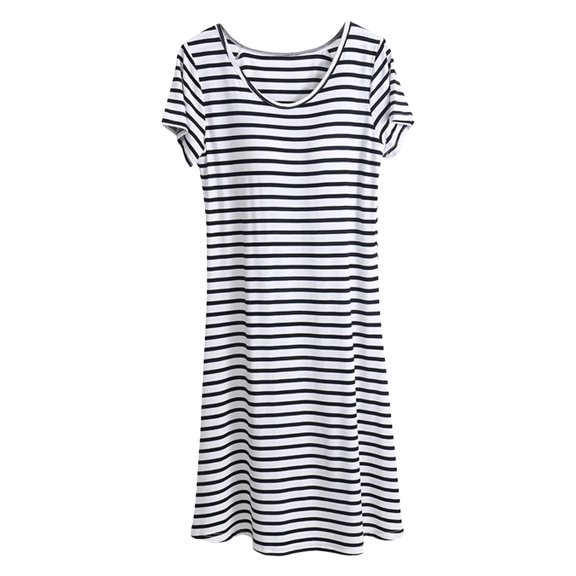 2026 Clothing Short Sleeve Cotton Night Shirt Crew Neck Womens Plus Size Striped Pajama Dress Built-In Support Soft Lightweight Home Nightgown Breathable Cool