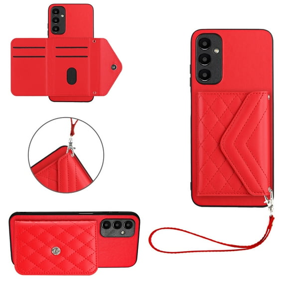 TECH CIRCLE Wallet Case For Galaxy A15 with Card Holder,Flip Premium PU Leather Magnetic Clasp Kickstand Heavy Duty Protective Cover with Wrist Strap for Samsung Galaxy A15 6.5" 2024,Red