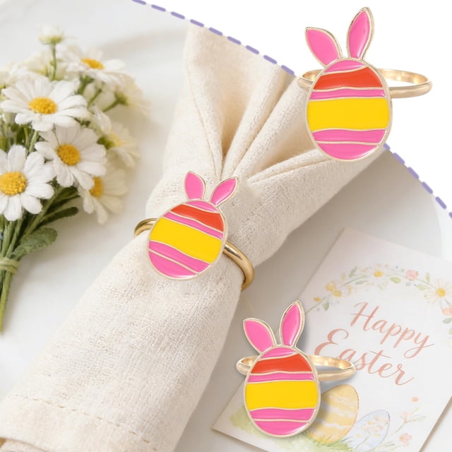 10Pcs Easter Egg Napkin Ring! SSZMDLB Easter Egg Napkin Ring, Colorful Metal Napkin Holder, Cute Bunny Napkin Ring for Party, Western Restaurant Table Decor, European Style Napkin Buckle, Spring