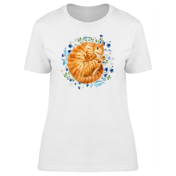 Cat Sleepy Flowers Tee Women's -Image by Shutterstock