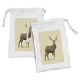 thumbnail image 1 of Polygons Fabric Pouch Set of 2, Modern Illustration of Geometric Deer Forest Elk Wildlife Animal, Small Drawstring Bag for Toiletries Masks and Favors, 9" x 6", Beige Umber, by Ambesonne, 1 of 2