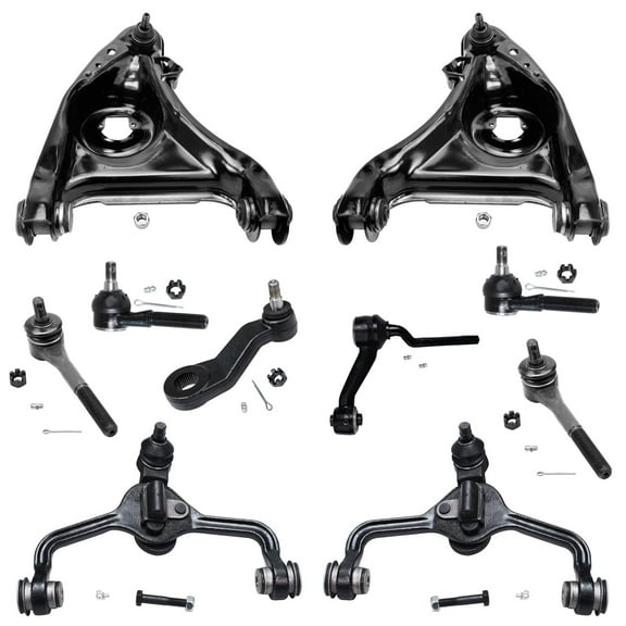 Detroit Axle - 10pc Front End Kit for 1995-2002 Ford Crown Victoria Lincoln Town Car Mercury Grand Marquis 4 Upper Lower Control Arms w/Ball Joints 4 Tie Rods Steering Pitman & Idler Arms