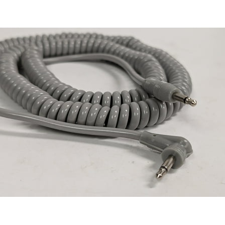 15 ft. COILED CORD SHIELDED AUDIO CABLE w/3.5mm  RIGHT ANGLE  to 3.5mm MINI PLUG