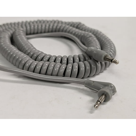 15 ft. COILED CORD SHIELDED AUDIO CABLE w/3.5mm  RIGHT ANGLE  to 3.5mm MINI PLUG