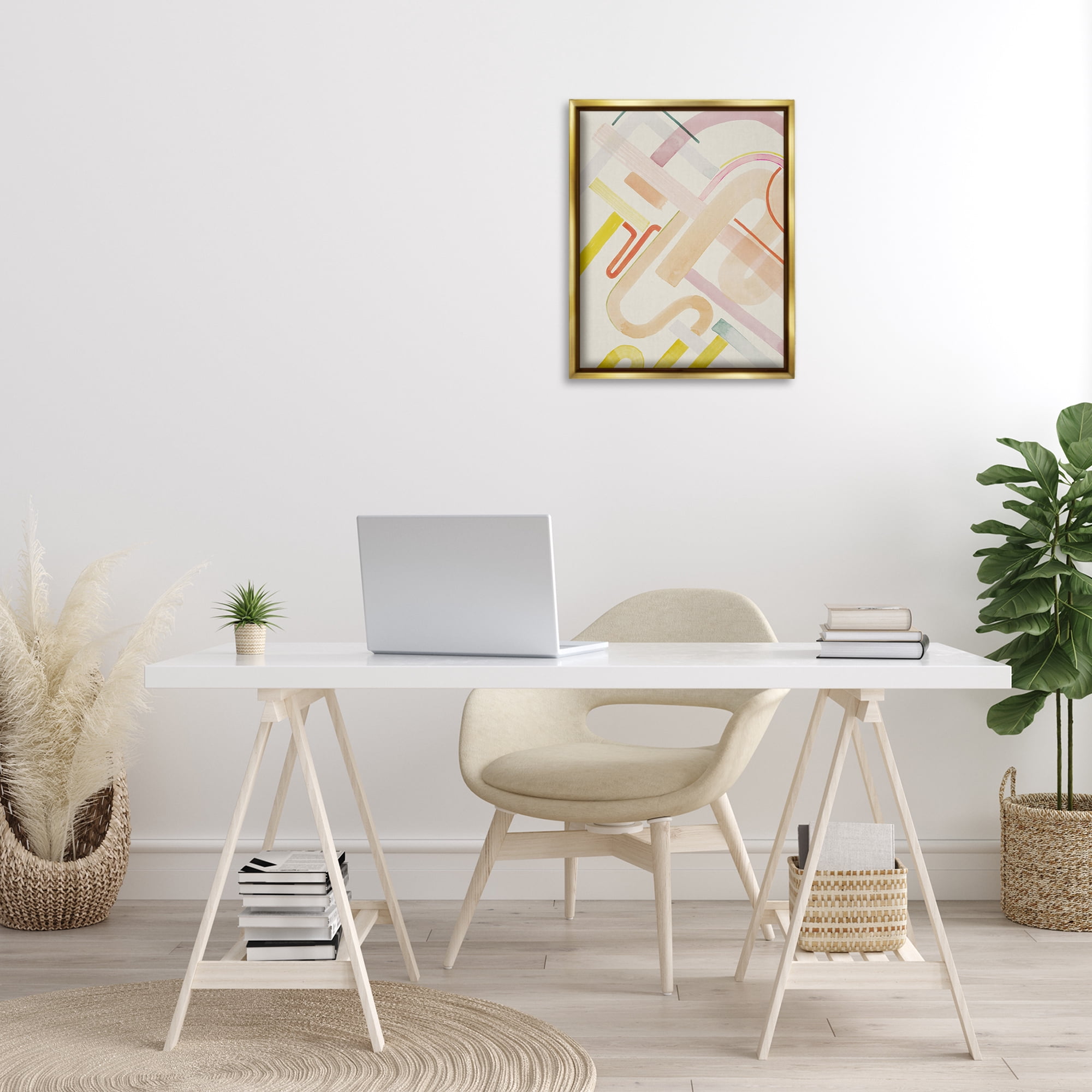 Stupell Industries Curved Forms Collage Abstract Painting Gold Floater Framed Canvas Art Print Wall Art, 17 x 21