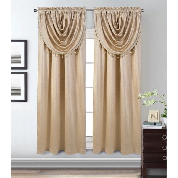 Window Panel with Attached Valance Curtain Bedroom Living Room Dining 42"X84" Cream