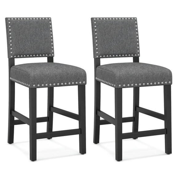 Topcobe 38.5" Set of 2 Counter Height Chairs with Solid Rubber Wood Frame, Kitchen Chairs for Dining Room Living Room, Gray