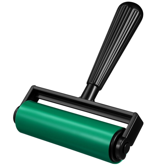 Green Rubber Roller for Printmaking Craft Projects with Smooth Cylinder and Comfortable Handle 10cm