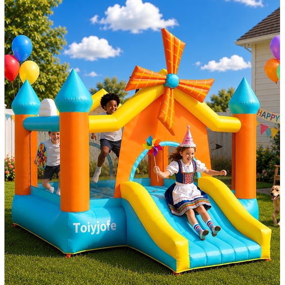 Toiyjofe Inflatable Bounce House with Slide for Big Kids 5-12, with Dual Basketball Hoop and Hopscotch for Outdoor Birthday Party, Blower Included