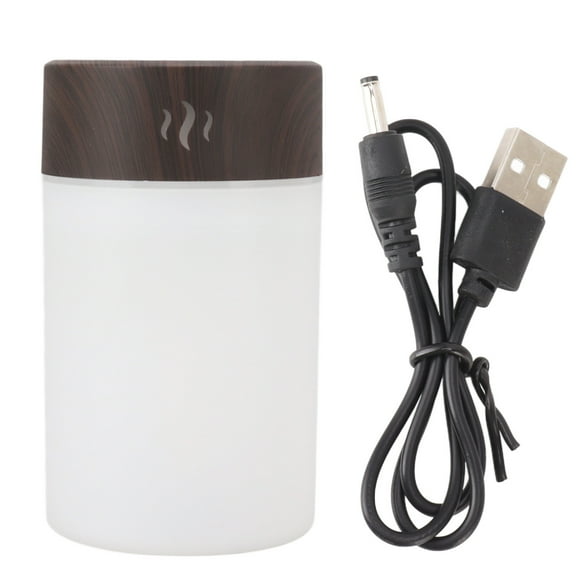 Mini humidificador 260ml 5V Carga USB Luz LED de noche colorida Humidificador de escritorio de grano de madera para dormitorio Oficina Coche Veta de madera oscura