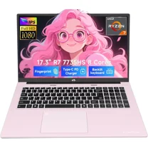 17.3" Gaming Laptop with AMD Ryzen 7 7735HS (Beats i7-12650H） Radeon 680M Graphics for Smooth Gaming, 16GB DDR5, 1TB SSD，Fingerprint, Backlit Keyboard (Rose Gold)