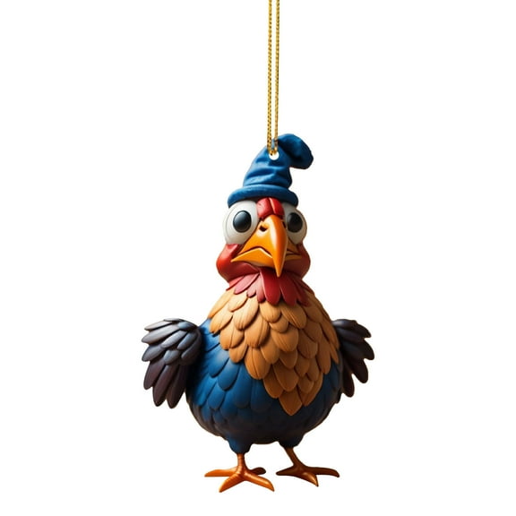 Beautynvta Cute Rooster Christmas Ornaments, Cartoon Rooster Hanging Pendant Acrylic Christmas Tree Ornament for Car Interior Window Wall Home Decor