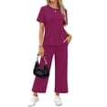 thumbnail image 2 of Fantaslook 2 Piece Sets for Women Casual Summer Travel Vacation Outfits Short Sleeve Tops Wide Leg Pants Lounge Sets, 2 of 9