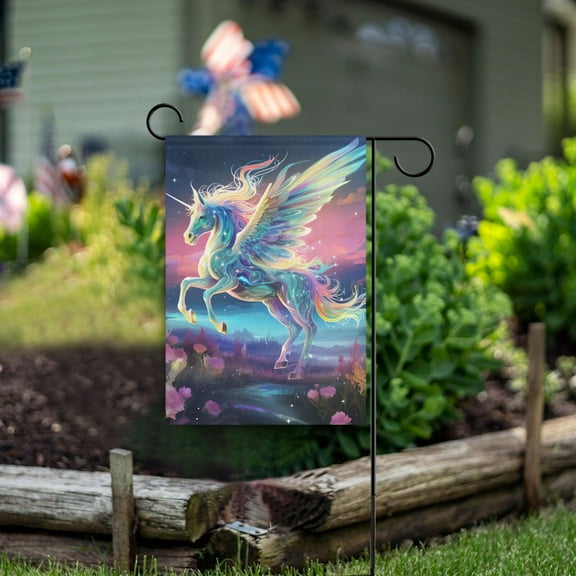 Unicorn and Flowers Garden Flag Double Sided Outdoor Banners for Courtyard Outdoor Lawn Farmhouse Holiday Decorations