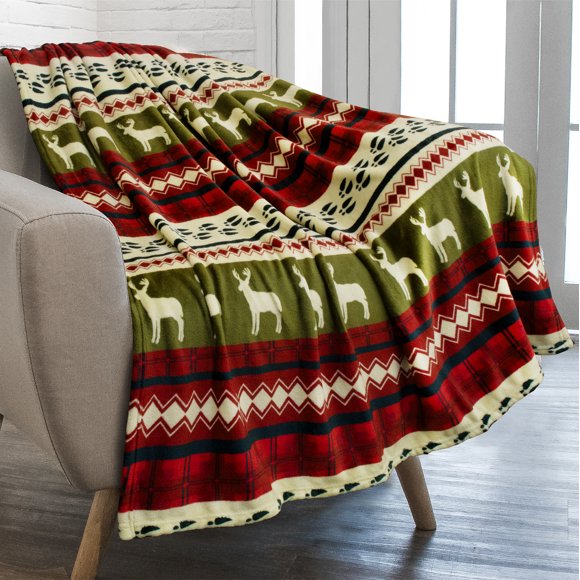 PAVILIA Christmas Throw Blanket | Red Christmas Holiday Fleece Blanket | Soft, Plush, Warm Winter Cabin Throw, 50x60 (Red Christmas)