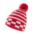 thumbnail image 2 of Gorro tejido con bolas de piel para mujer Gorro cálido a rayas de otoño e invierno (rojo), 2 of 3