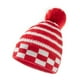 thumbnail image 2 of Gorro tejido con bolas de piel para mujer Gorro cálido a rayas de otoño e invierno (rojo), 2 of 3