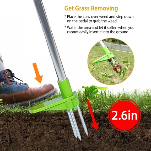 PURELY- Stand Up Weeder Hand Tool, Long Handle Garden Weed Puller With 3 Claws