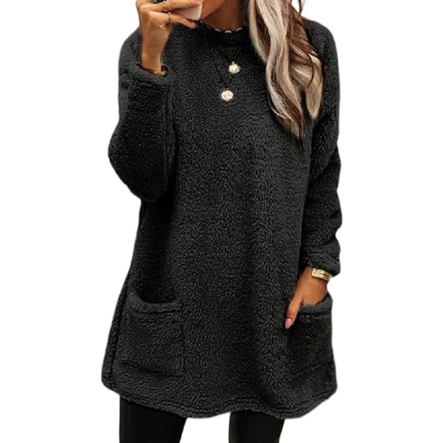 LUXUR T-Shirt en Molleton Doux pour Femmes, Ample, Noir 3TG