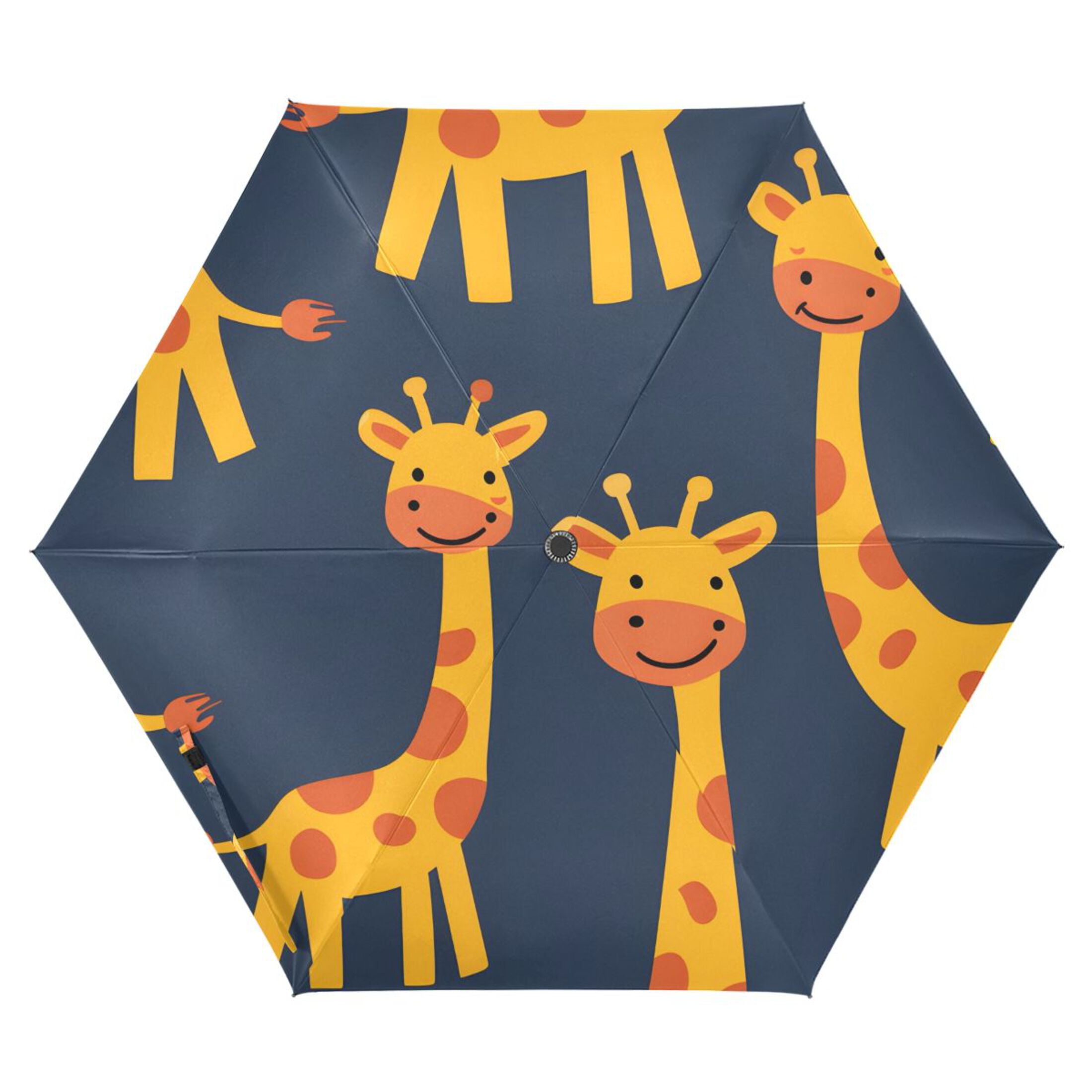 Cute Cartoon Giraffes All Weather Umbrella Triple Folding Parasol 6 Ribs UV Protection Portable