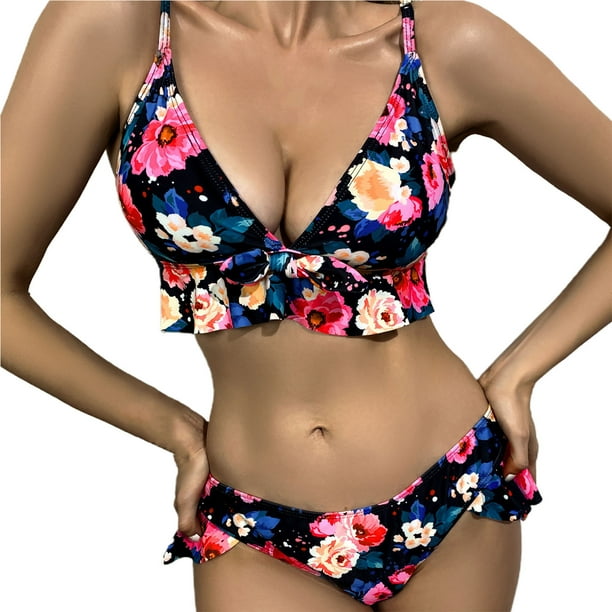 Cheers Ruffles Trim Spaghetti Straps Bikini Set Push up Adults