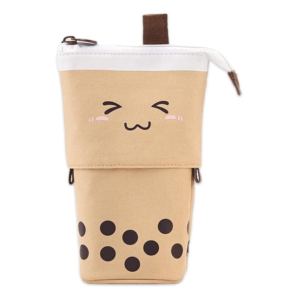 Bolsa de lápiz de dibujos animados Unisex Adolescentes portátil plegable pluma plumable Maquillaje Mesa de maquillaje Papelería Organizador Titular con cremallera con cremallera marrón Inevent EL005483-04