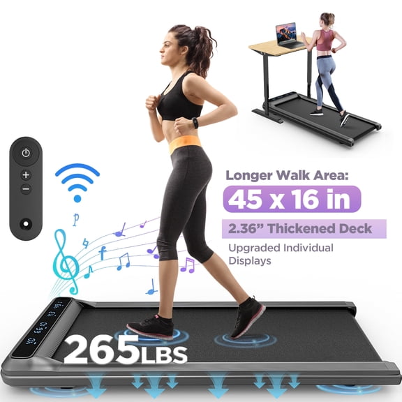 2.5HP Treadmill Walking Pad, 2-in-1 Portable Electric Exercise Treadmill, Under Desk Treadmill with Remote Control, 265LB Capacity, HiFi Bluetooth Speaker, 0.5-4Mph Speed, for Home & Office