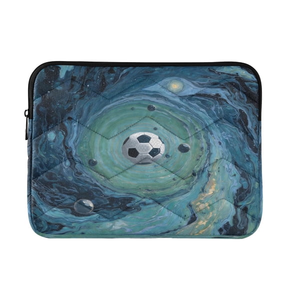 Quilted Laptop Sleeve for 13-16 Inch Laptops Protective Laptop Case Cover Lightweight Travel & Office Essentials Soccer Ball Floating in Space