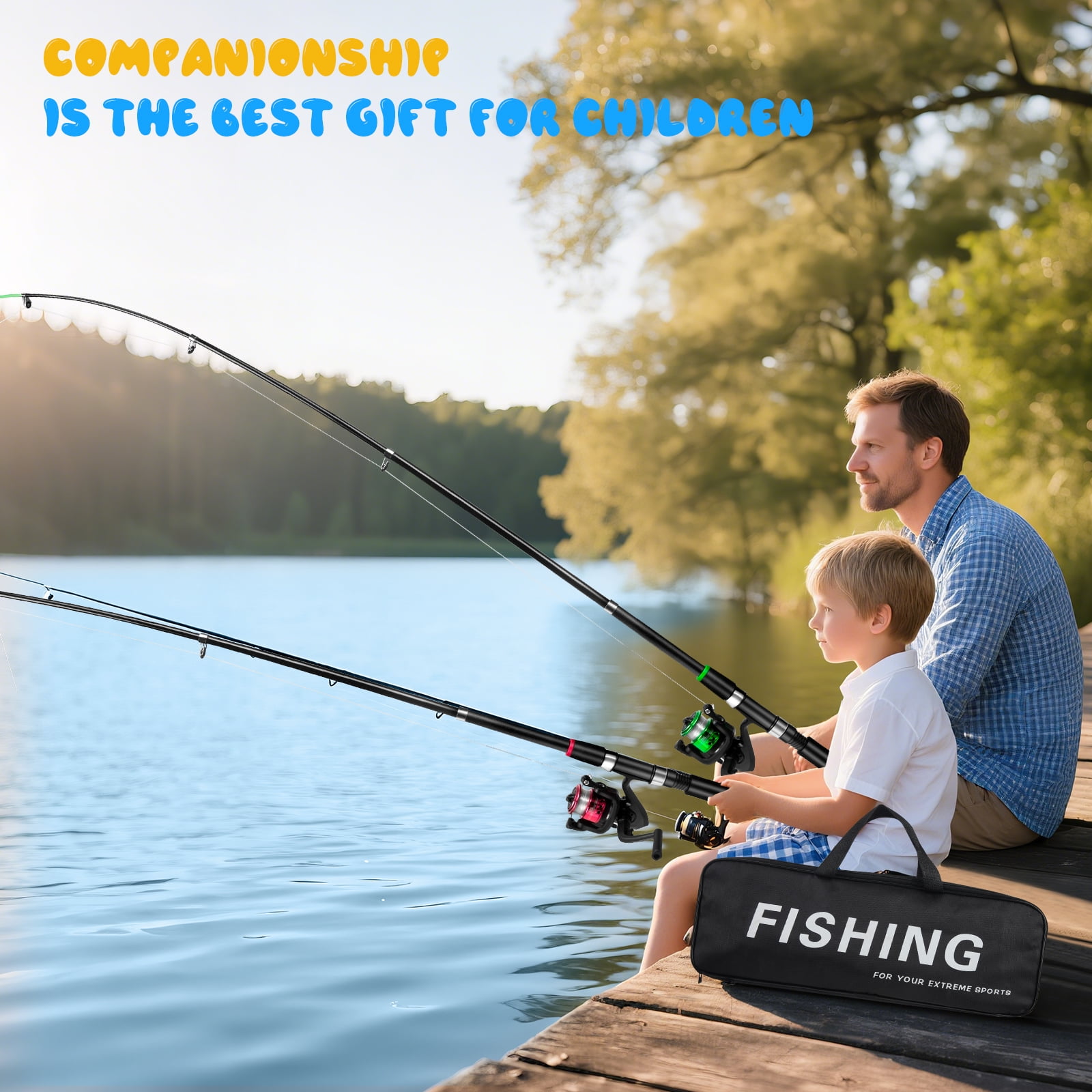 YTAKY Kids Fishing Pole, 75 pcs lure set, Reel Combo Full Kit 3.9ft & 4.9ft Telescopic Casting Rod Pole with Spincast Reel and Hooks Lures Swivels Carry Bag