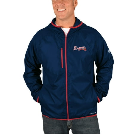 Atlanta Braves Majestic Strong Will Dry Base Full-Zip Hooded Jacket - Navy