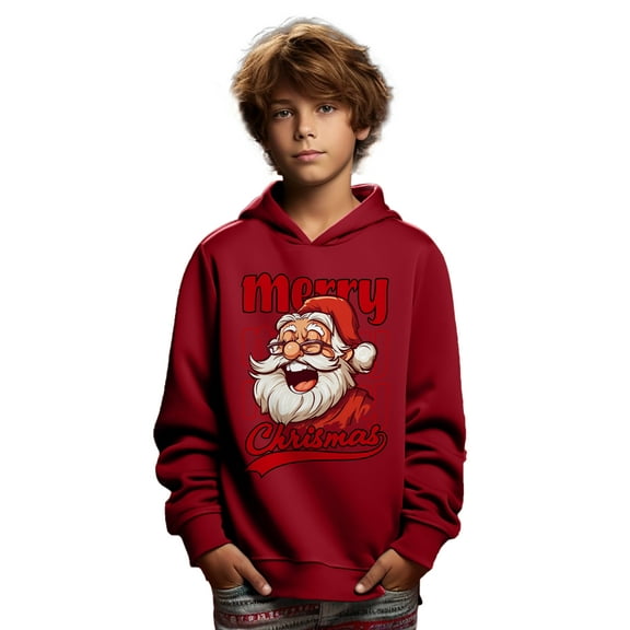 Mikrdoo Christmas Hoodie For 5-14t Kids Boys Happy Santa Print Cute&Cozy Long Sleeve Casual Pullover Tops
