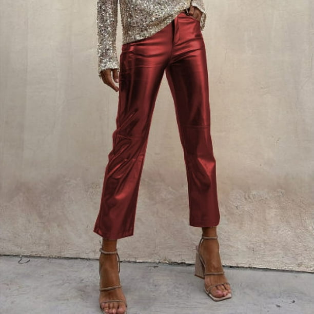 WILLBEST Pantalones Casuales de Mujer, Moda 2024, de Cuero Sintético Liso y Recto, para Mujer Grande