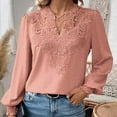 thumbnail image 5 of TKLPEHG Womens Tops Dressy Casual V Neck Hollow Lace Elegant Shirts Fashion Lightweight Long Sleeve Classic Solid Color Loose Leisure Comfy Blouses (Pink,XXL), 5 of 7