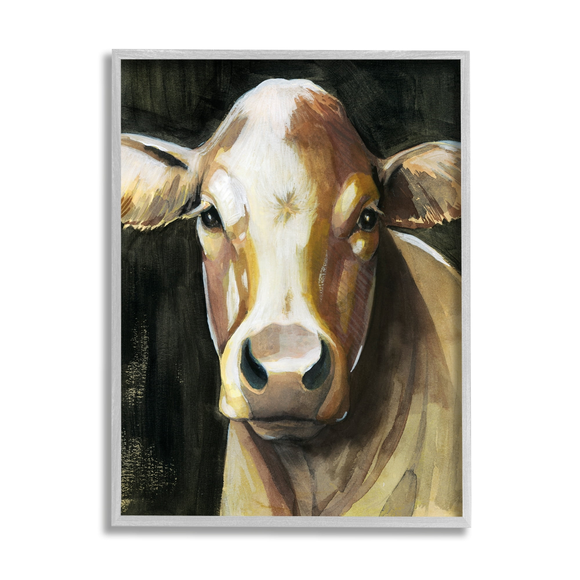 Stupell Industries Rustic Hereford Cattle Portrait Country Farm Cow Painting Gray Framed Art Print Wall Art, 11x14, by Grace Popp