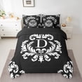 thumbnail image 2 of Homewish Monogrammed D Theme 7-Piece Bedding Comforter Set,Retro Victorian Floral King Bedding Sets,White Black Bed Sheets For Men Women,Ultra Soft Bedroom Decor Reversible, 2 of 8