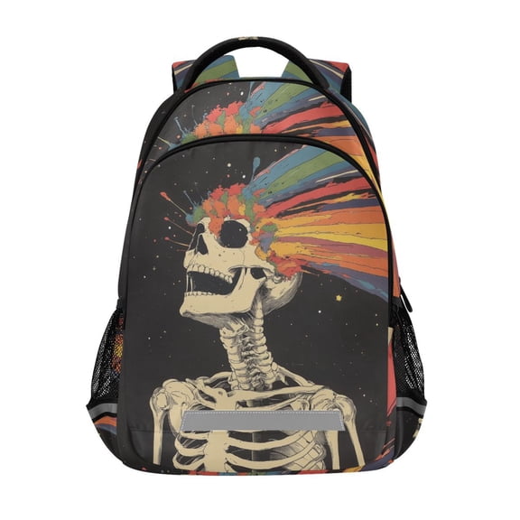 FORMRS Kids School Backpack Elementary Student Unisex Travel Bookbag with Reflective Stripes, Black Skeleton