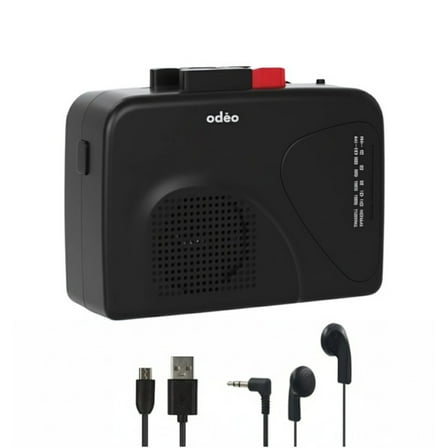 Odeo SOCASS010 Black Cassette Tape Player, Portable Battery Operated, Radios Am Fm With Built-In Speaker