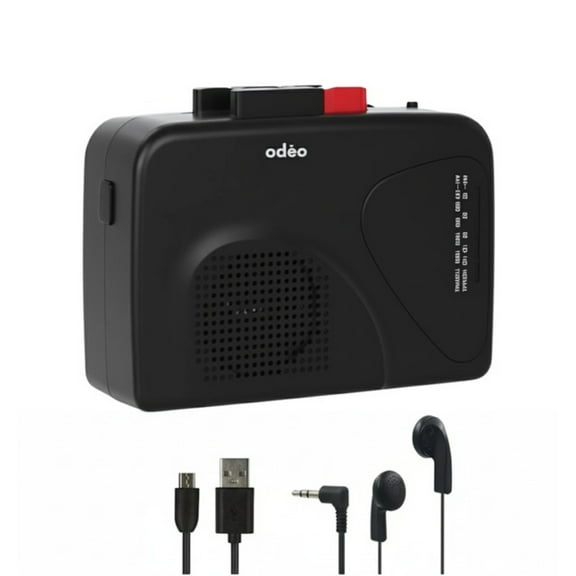 Odeo SOCASS010 Black Cassette Tape Player, Portable Battery Operated, Radios Am Fm With Built-In Speaker